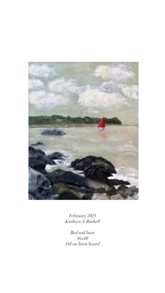 Red sail boat